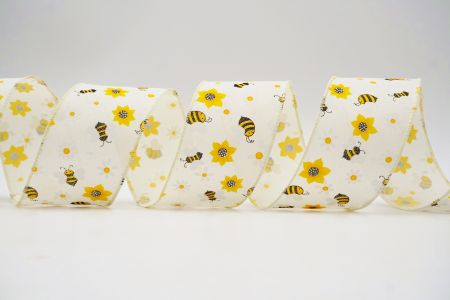 Весняний квітковий колекційний стрічка з бджолами_KF7564GC-2-2_айворі
